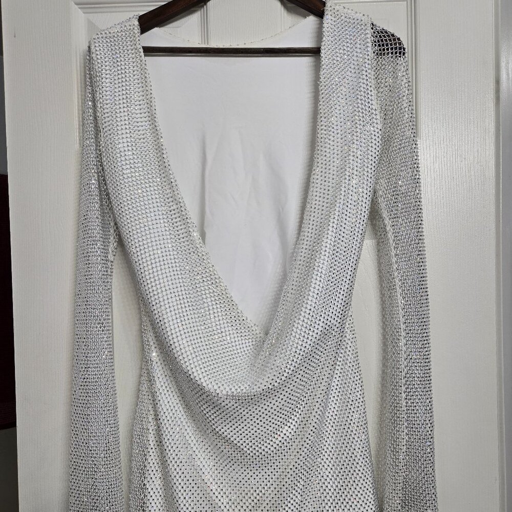 Rhinestone mesh mini dress